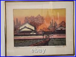 K. Nishijima Signed & Framed 443/500 Japanese Woodblock Print Sunset and Houses