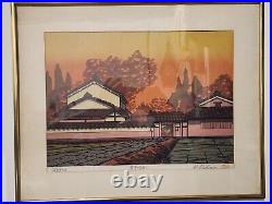 K. Nishijima Signed & Framed 443/500 Japanese Woodblock Print Sunset and Houses