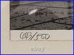 K. Nishijima Signed & Framed 443/500 Japanese Woodblock Print Sunset and Houses