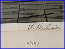 K. Nishijima Signed & Framed 443/500 Japanese Woodblock Print Sunset and Houses