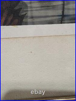 K. Nishijima Signed & Framed 443/500 Japanese Woodblock Print Sunset and Houses