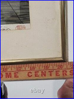 K. Nishijima Signed & Framed 443/500 Japanese Woodblock Print Sunset and Houses