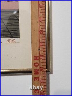 K. Nishijima Signed & Framed 443/500 Japanese Woodblock Print Sunset and Houses