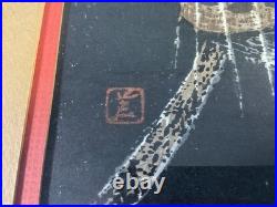 Kaoru Kawano Japanese Woodblock Print Quiet Rain Lotus Pods Signed Framed