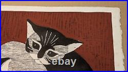 Kaoru Kawano Japanese Woodblock Print, Two Kittens