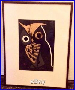 Kaoru Kawano'Owl' Signed Original Japanese Woodblock Print