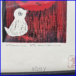 Kaoru Kawano Woodblock Print Girl With Dove Signed Art Japan