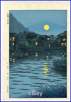 Kasamatsu Shiro JAPANESE Woodblock Print SHIN HANGA- Rising Moon at Katase River