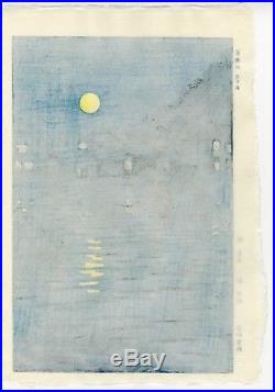 Kasamatsu Shiro JAPANESE Woodblock Print SHIN HANGA- Rising Moon at Katase River