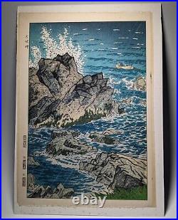 Kasamatsu Shiro Woodblock Print Inubozaki Cape Inobo Point Unsodo Mounted