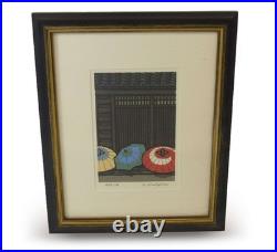 Katsuyuki Nishijima Japanese Woodblock Print Kyoto Umbrellas Signed & Authentic Katsuyuki Nishijima Japanese Woodblock Print Kyoto Umbrellas Signed & Authentic
