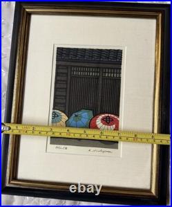 Katsuyuki Nishijima Japanese Woodblock Print Kyoto Umbrellas Signed & Authentic Katsuyuki Nishijima Japanese Woodblock Print Kyoto Umbrellas Signed & Authentic