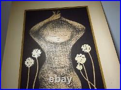 Kawano Kaoru Woodblock Print Short Hair Tanpotsu Seed Tampopo Signed