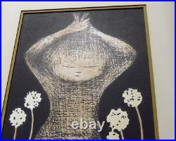 Kawano Kaoru Woodblock Print Short Hair Tanpotsu Seed Tampopo Signed