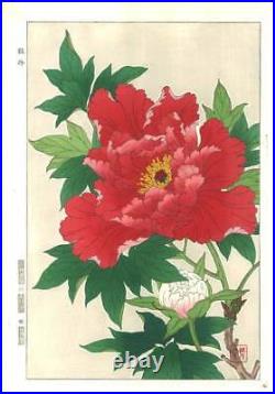 Kawarazaki Shodo Botan Peony Japanese Flower Woodcut Woodblock Print F/S