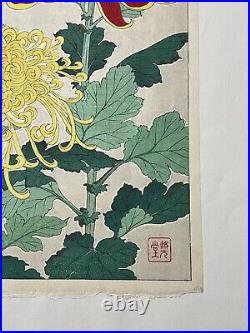 Kawarazaki Shodo Japanese Woodblock Print CHRYSANTHEMUM Flower plants KIKU