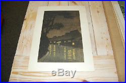 Kawase Hasui Early 20th Century Woodblock Print Rainy Night at Maekawa