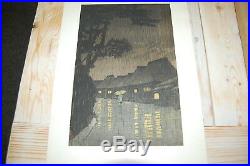 Kawase Hasui Early 20th Century Woodblock Print Rainy Night at Maekawa
