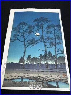 Kawase Hasui Japanese Woodblock Print 1931 Winter Moon at Toyamagahara
