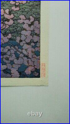 Kawase Hasui Japanese Woodblock Print Evening at Kintai Bridge, in Spring