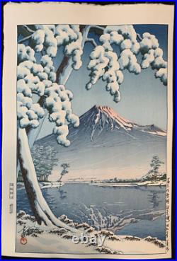 Kawase Hasui Japanese Woodblock Print Rare Authentic Fuji no Yukihare Antique