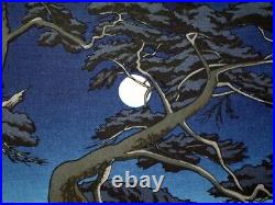 Kawase Hasui Japanese Woodblock Print Shin Hanga Enoshima in the moon night