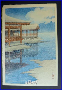 Kawase Hasui Japanese Woodblock Print Snow on a Clear Day at Miyajima