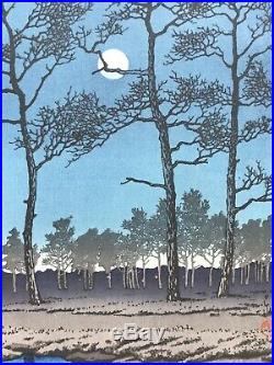 Kawase Hasui Japanese Woodblock Print Winter Moon at Toyamagahara 1931 from JPN
