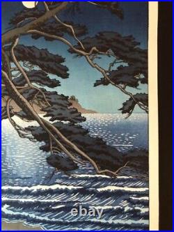 Kawase Hasui Japanese original handmade woodblock print Enoshima on a moonight