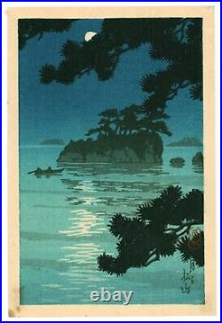 Kawase Hasui Moon at Matsushima antique Japanese Woodblock Print