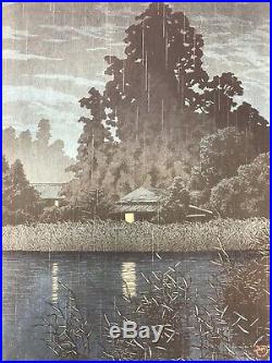 Kawase Hasui Original Japanese Woodblock Print Rain At Omiya 1930 Rare Woodcut