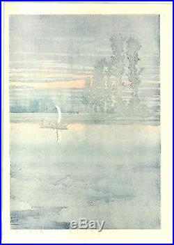 Kawase Hasui Twilight at Ushibori Japanese Woodblock Print