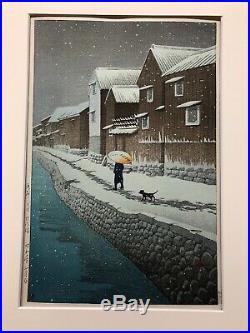 Kawase Hasui, snow at shinkawabata, handa, bishu, 1930 Japanese Woodblock Print