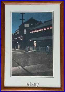 Kawase Hasui woodblock print Evening at Soemoncho, Osaka