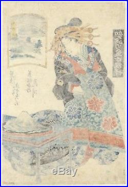 Keisai Eisen, Beauty, Courtesan, Ukiyo-e, Original Japanese Woodblock Print