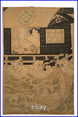 Kikugawa Eizan 1787-1867 Japanese Block Print Bath House Geisha Figure Portrait