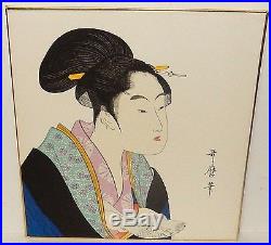 Kitagawa Utamaro Japanese Women With A Scroll Watercolor Woodblock