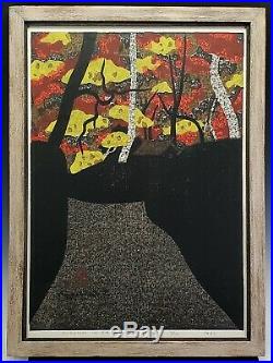 Kiyoshi Saito 1967 Modernist Japanese Woodblock Print Autumn In Saga Kyoto (b)