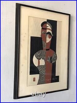 Kiyoshi Saito Haniwa Woodblock Print 1960 Vintage Japanese Modern Cubist Cubism
