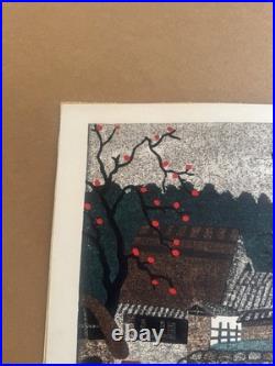Kiyoshi Saito Japanese Woodblock Print-Aizu Village with Persimmon Tree Signed