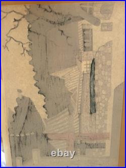 Kiyoshi Saito Japanese Woodblock Print-Aizu Village with Persimmon Tree Signed