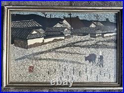 Kiyoshi Saito Japanese Woodblock print Plowing the Rice Field