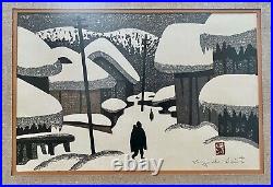 Kiyoshi Saito Original Vtg Winter Japanese Woodblock Woodcut Art Print Japan Old