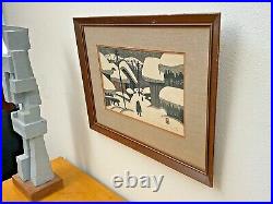 Kiyoshi Saito Original Vtg Winter Japanese Woodblock Woodcut Art Print Japan Old