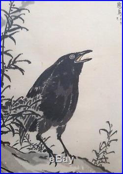 Kono Bairei Original 19th Century Japanese Woodblock Crow (Antique Bird Print)