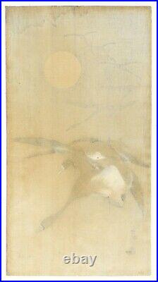 Koson Ohara, Flying Geese, Moonlight, Antique, Original Japanese Woodblock Print