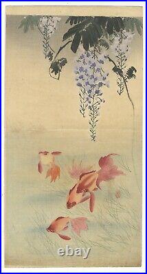 Koson Ohara, Goldfish and Wisteria Flower, Original Japanese Woodblock Print