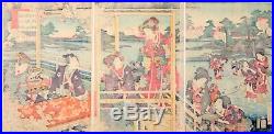 Kunichika, Original Japanese Woodblock Print, Beauty, Genji, Fishing, Ukiyo-e