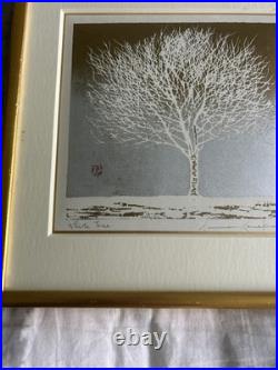 Kunio Kaneko Japanese Woodblock Print White Tree Pencil Signed 1988 Signed