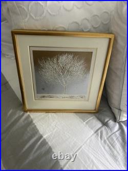 Kunio Kaneko Japanese Woodblock Print White Tree Pencil Signed 1988 Signed